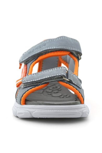Hakiki Deri Gri Turuncu Çocuk Sandalet Ayakkabı