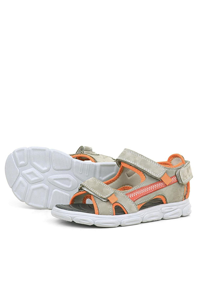 Hakiki Deri Kum Rengi Turuncu Çocuk Sandalet Ayakkabı