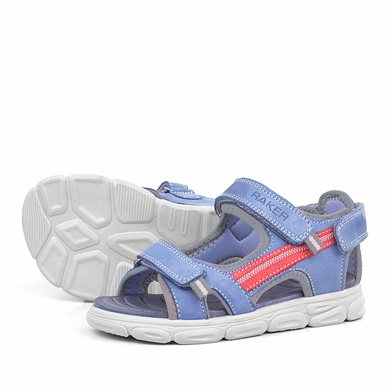 Hakiki Deri Mavi Turuncu Çocuk Sandalet Ayakkabı