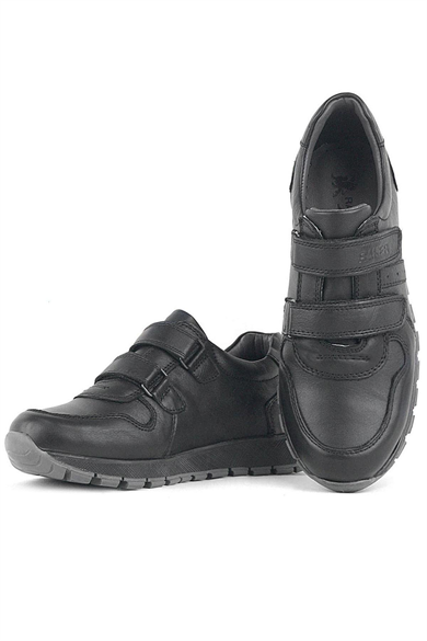 Hakiki Deri Siyah Cırtlı Spor Çocuk Ayakkabı Sneaker