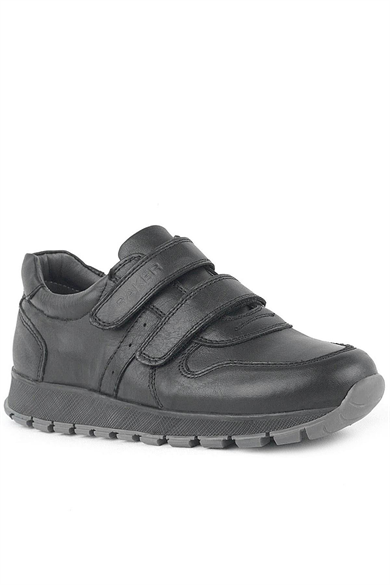 Hakiki Deri Siyah Cırtlı Spor Çocuk Ayakkabı Sneaker