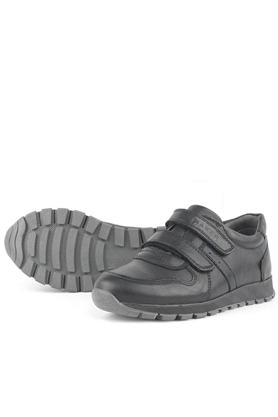Hakiki Deri Siyah Cırtlı Spor Çocuk Ayakkabı Sneaker