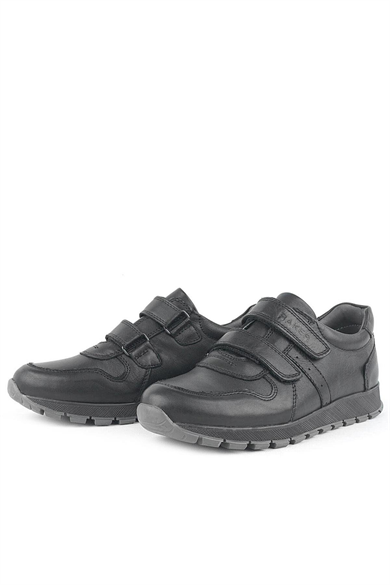Hakiki Deri Siyah Cırtlı Spor Çocuk Ayakkabı Sneaker