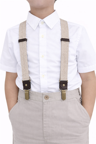 Rakerplus Ayarlanabilir Klipsli Bej Kahve Çocuk Kemer Pantolon Askısı