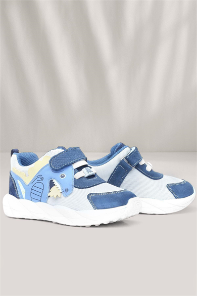 Rakerplus Barefoot Hakiki Deri Krem Lacivert Dinazorlu Cırtlı Çocuk Spor Ayakkabı