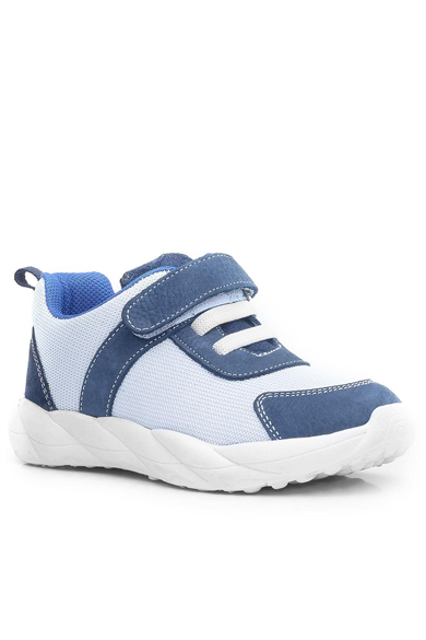 Rakerplus Barefoot Hakiki Deri Krem Lacivert Cırt Cırtlı Çocuk Spor Ayakkabı