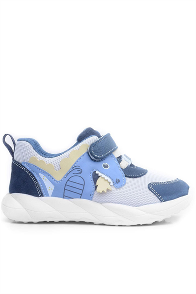 Rakerplus Barefoot Hakiki Deri Krem Lacivert Dinazorlu Cırtlı Çocuk Spor Ayakkabı