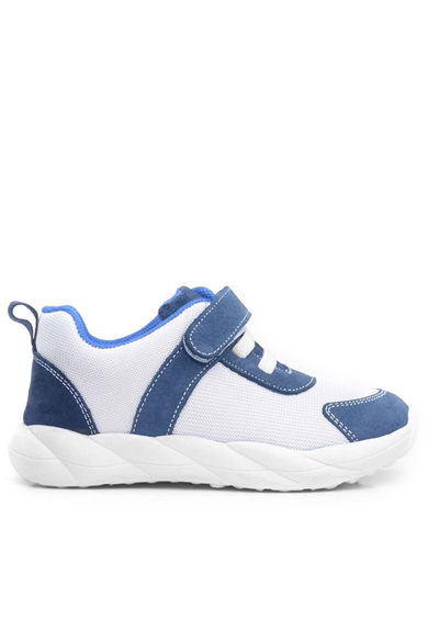 Rakerplus Barefoot Hakiki Deri Krem Lacivert Cırt Cırtlı Çocuk Spor Ayakkabı