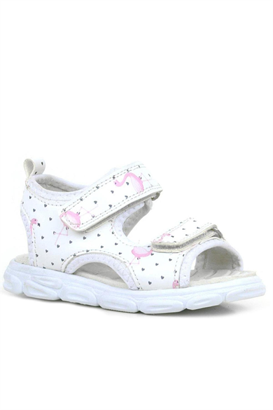 Rakerplus Beyaz Flamingo Cırtlı Bebek Sandalet Ayakkabı