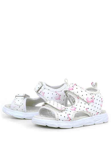 Rakerplus Beyaz Flamingo Cırtlı Bebek Sandalet Ayakkabı