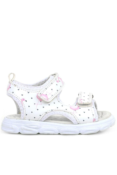 Rakerplus Beyaz Flamingo Cırtlı Bebek Sandalet Ayakkabı