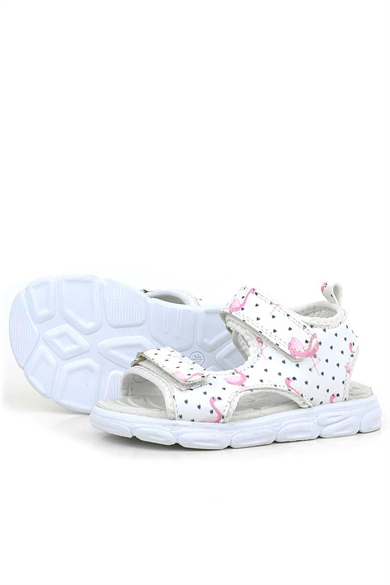 Rakerplus Beyaz Flamingo Cırtlı Bebek Sandalet Ayakkabı