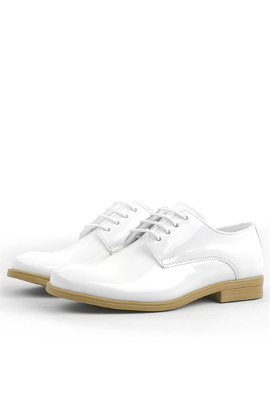 Rakerplus Beyaz Rugan Bağcıklı Oxford Çocuk Klasik Ayakkabısı