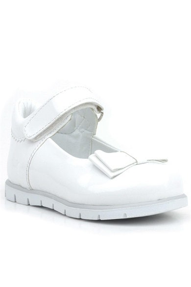 Rakerplus Beyaz Rugan Fiyonklu Kız Bebek Babet Ayakkabı