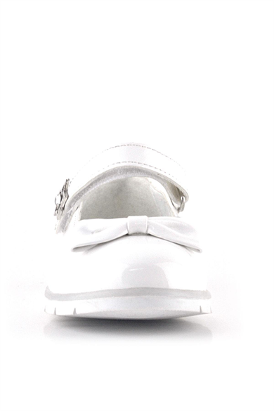 Rakerplus Beyaz Rugan Fiyonklu Yıldız Detaylı Cırtlı Kız Çocuk Babet