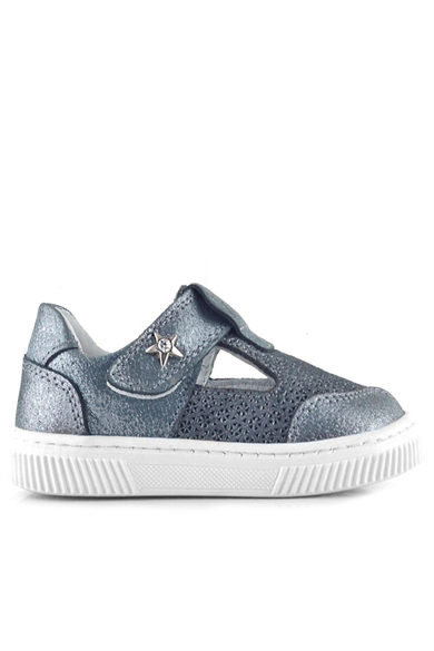 Rakerplus Bheem Hakiki Deri Gümüş Simli Cırtlı Yıldız Detaylı Bebek Sandalet