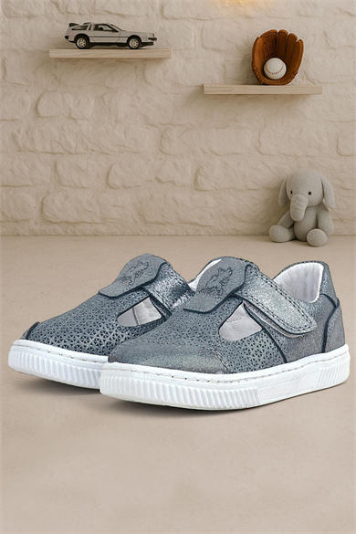 Rakerplus Bheem Hakiki Deri Gümüş Simli Cırtlı Bebek Sneaker Sandalet