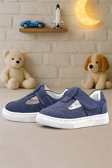 Rakerplus Bheem Hakiki Deri Lacivert Nubuk Cırtlı Bebek Sneaker Sandalet