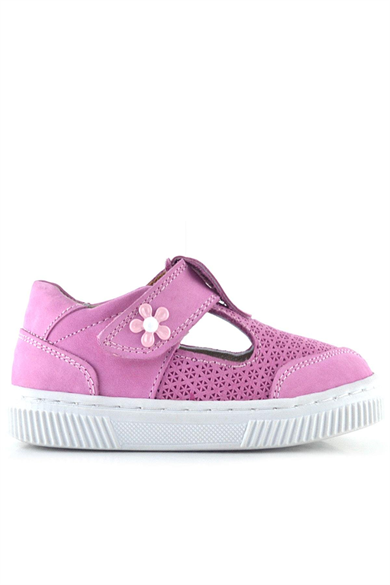 Rakerplus Bheem Hakiki Deri Pembe Cırtlı Çiçek Detaylı Bebek Sandalet