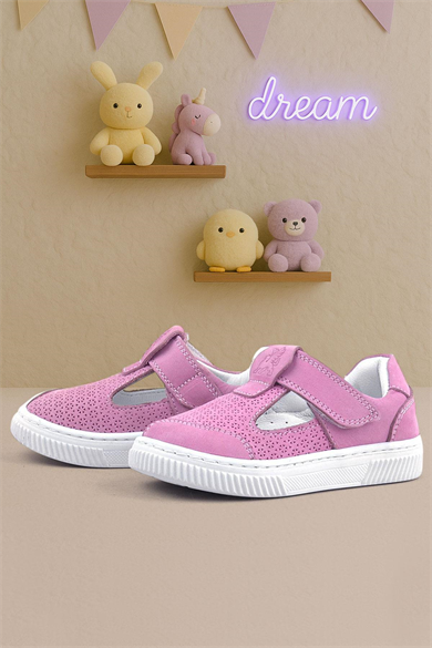Rakerplus Bheem Hakiki Deri Pembe Cırtlı Bebek Sneaker Sandalet