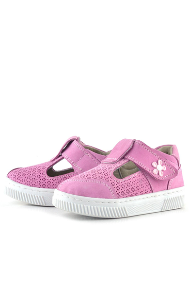 Rakerplus Bheem Hakiki Deri Pembe Cırtlı Çiçek Detaylı Bebek Sandalet