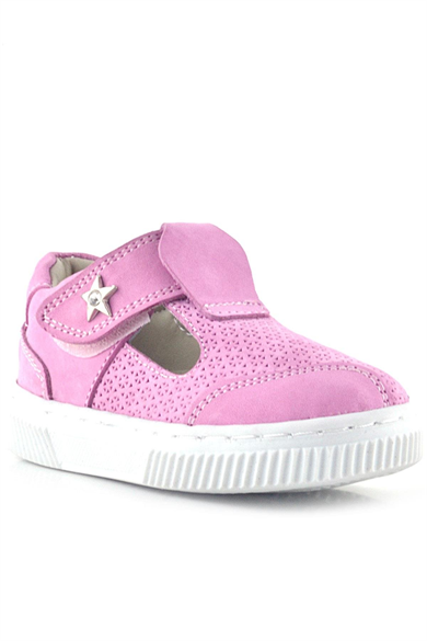 Rakerplus Bheem Hakiki Deri Pembe Cırtlı Yıldız Detaylı Bebek Sandalet