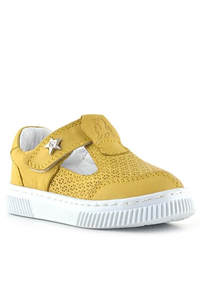Rakerplus Bheem Hakiki Deri Sarı Cırtlı Yıldız Detaylı Bebek Sandalet