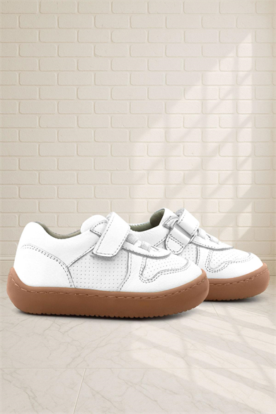 Rakerplus Bob Hakiki Deri Beyaz Barefoot Cırtlı Lastikli Bebek Sneaker Ayakkabı