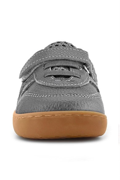 Rakerplus Bob Hakiki Deri Gri Bordo Barefoot Cırtlı Lastikli Bebek Sneaker Ayakkabı