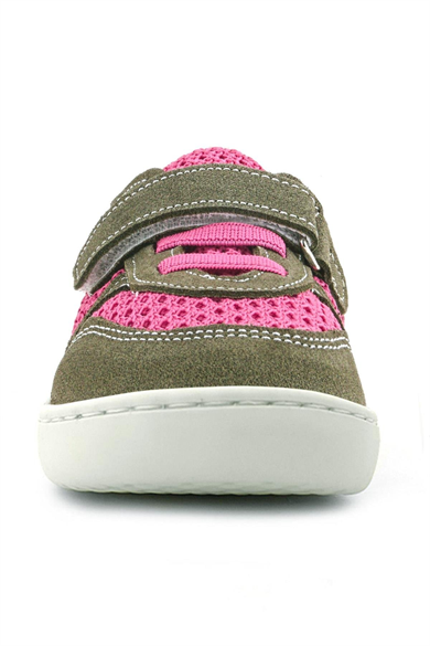 Rakerplus Bob Hakiki Deri Haki Yeşil Pembe Barefoot Cırtlı Lastikli Bebek Sneaker Ayakkabı