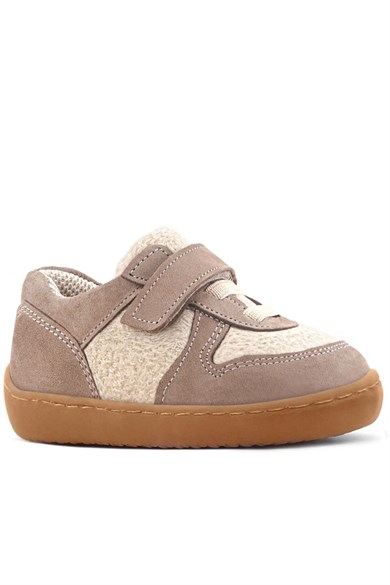 Rakerplus Bob Hakiki Deri Krem Kum Pofuduk Barefoot Cırtlı Lastikli Bebek Sneaker Ayakkabı