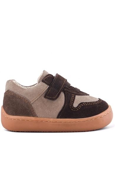 Rakerplus Bob Hakiki Deri Kum Kahve Barefoot Cırtlı Lastikli Bebek Sneaker Ayakkabı