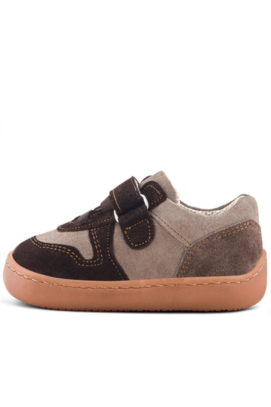 Rakerplus Bob Hakiki Deri Kum Kahve Barefoot Cırtlı Lastikli Bebek Sneaker Ayakkabı