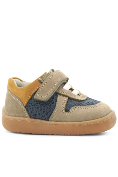 Rakerplus Bob Hakiki Deri Kum Rengi Barefoot Cırtlı Lastikli Bebek Sneaker Ayakkabı