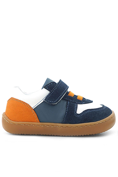 Rakerplus Bob Hakiki Deri Lacivert Beyaz Barefoot Cırtlı Lastikli Bebek Sneaker Ayakkabı