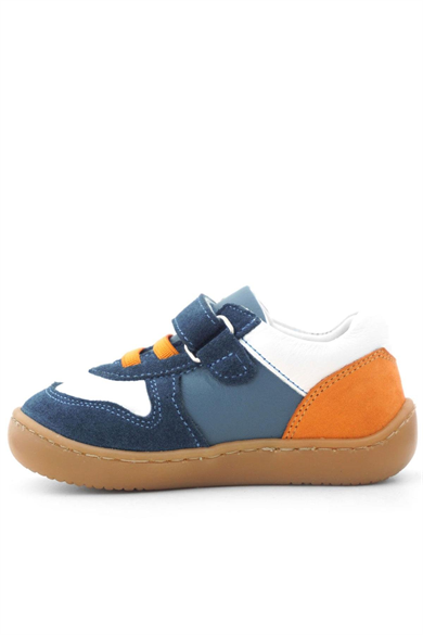 Rakerplus Bob Hakiki Deri Lacivert Beyaz Barefoot Cırtlı Lastikli Bebek Sneaker Ayakkabı