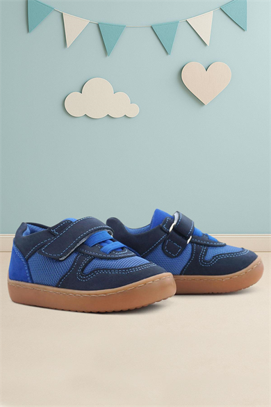 Rakerplus Bob Hakiki Deri Lacivert Mavi Barefoot Cırtlı Lastikli Bebek Sneaker Ayakkabı
