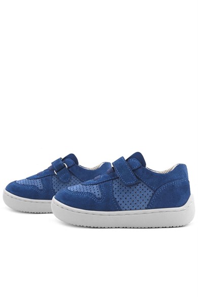 Rakerplus Bob Hakiki Deri Mavi Barefoot Cırtlı Lastikli Bebek Sneaker Ayakkabı
