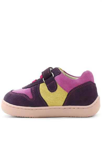 Rakerplus Bob Hakiki Deri Mor Pembe Barefoot Cırtlı Lastikli Bebek Sneaker Ayakkabı