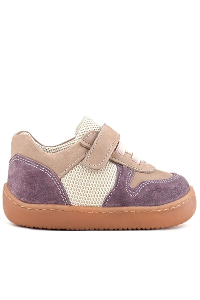 Rakerplus Bob Hakiki Deri Mor Pudra Barefoot Cırtlı Lastikli Bebek Sneaker Ayakkabı