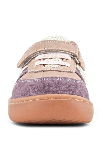Rakerplus Bob Hakiki Deri Mor Pudra Barefoot Cırtlı Lastikli Bebek Sneaker Ayakkabı