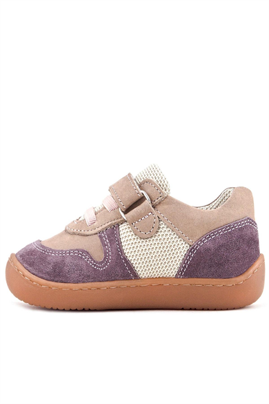 Rakerplus Bob Hakiki Deri Mor Pudra Barefoot Cırtlı Lastikli Bebek Sneaker Ayakkabı