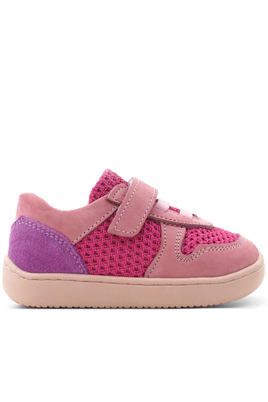Rakerplus Bob Hakiki Deri Pembe Mor Barefoot Cırtlı Lastikli Bebek Sneaker Ayakkabı