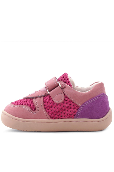 Rakerplus Bob Hakiki Deri Pembe Mor Barefoot Cırtlı Lastikli Bebek Sneaker Ayakkabı