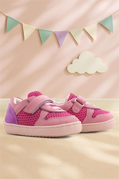 Rakerplus Bob Hakiki Deri Pembe Mor Barefoot Cırtlı Lastikli Bebek Sneaker Ayakkabı
