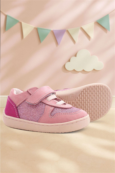 Rakerplus Bob Hakiki Deri Pembe Simli Barefoot Cırtlı Lastikli Bebek Sneaker Ayakkabı