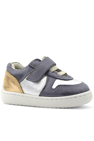 Rakerplus Bob Hakiki Deri Platin Gümüş Barefoot Cırtlı Lastikli Bebek Sneaker Ayakkabı