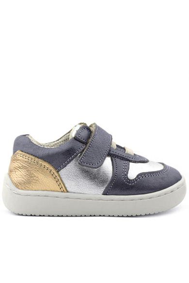 Rakerplus Bob Hakiki Deri Platin Gümüş Barefoot Cırtlı Lastikli Bebek Sneaker Ayakkabı