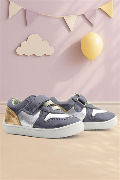 Rakerplus Bob Hakiki Deri Platin Gümüş Barefoot Cırtlı Lastikli Bebek Sneaker Ayakkabı