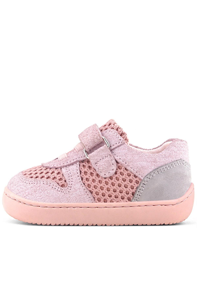 Rakerplus Bob Hakiki Deri Pudra Gri Barefoot Cırtlı Lastikli Bebek Sneaker Ayakkabı